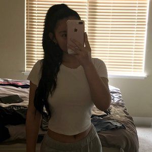 Short sleeved Ribbed White Cropped Top